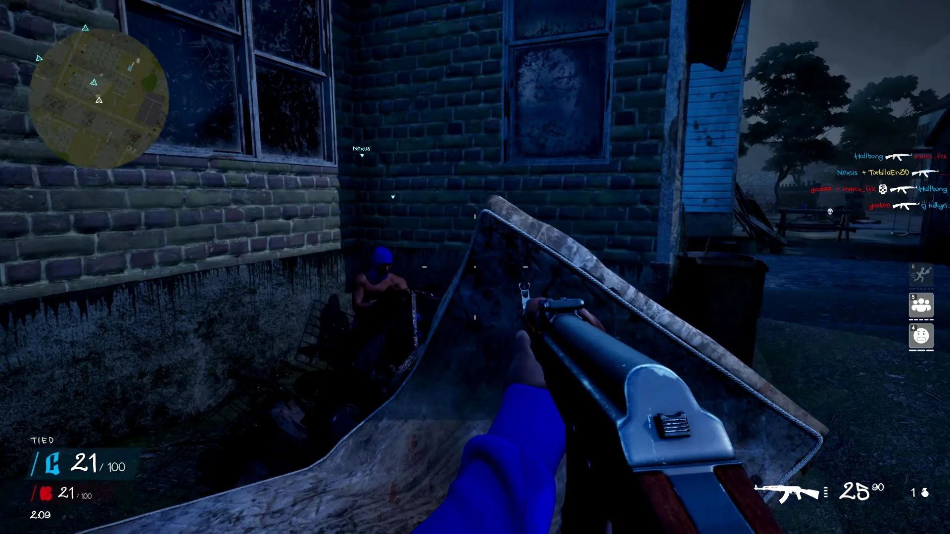 First-person weapon view with ammo information and the surrounding gameplay HUD